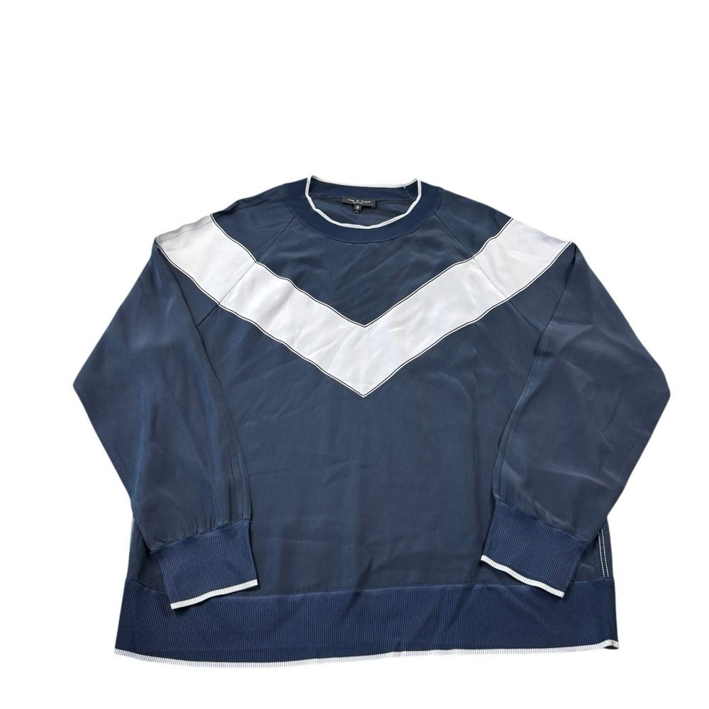 Rag & Bone Blue Gray Colorblock Pure Silk‎ Crewneck Pullover Size Medium Women